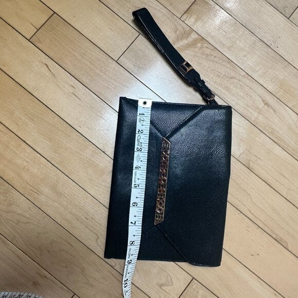 Stella & Dot Black Pebbled Leather Envelope Clutch w Rose Gold Accents Wallet - Picture 8 of 9